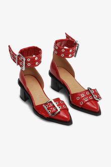 Feminine Buckle Open Cut Pump Naplack | Racing Red
