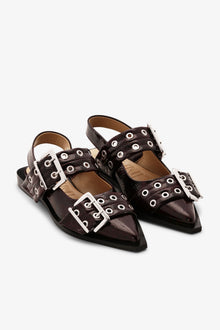 Feminine Buckle Ballerina Snake | Dark Burgundy