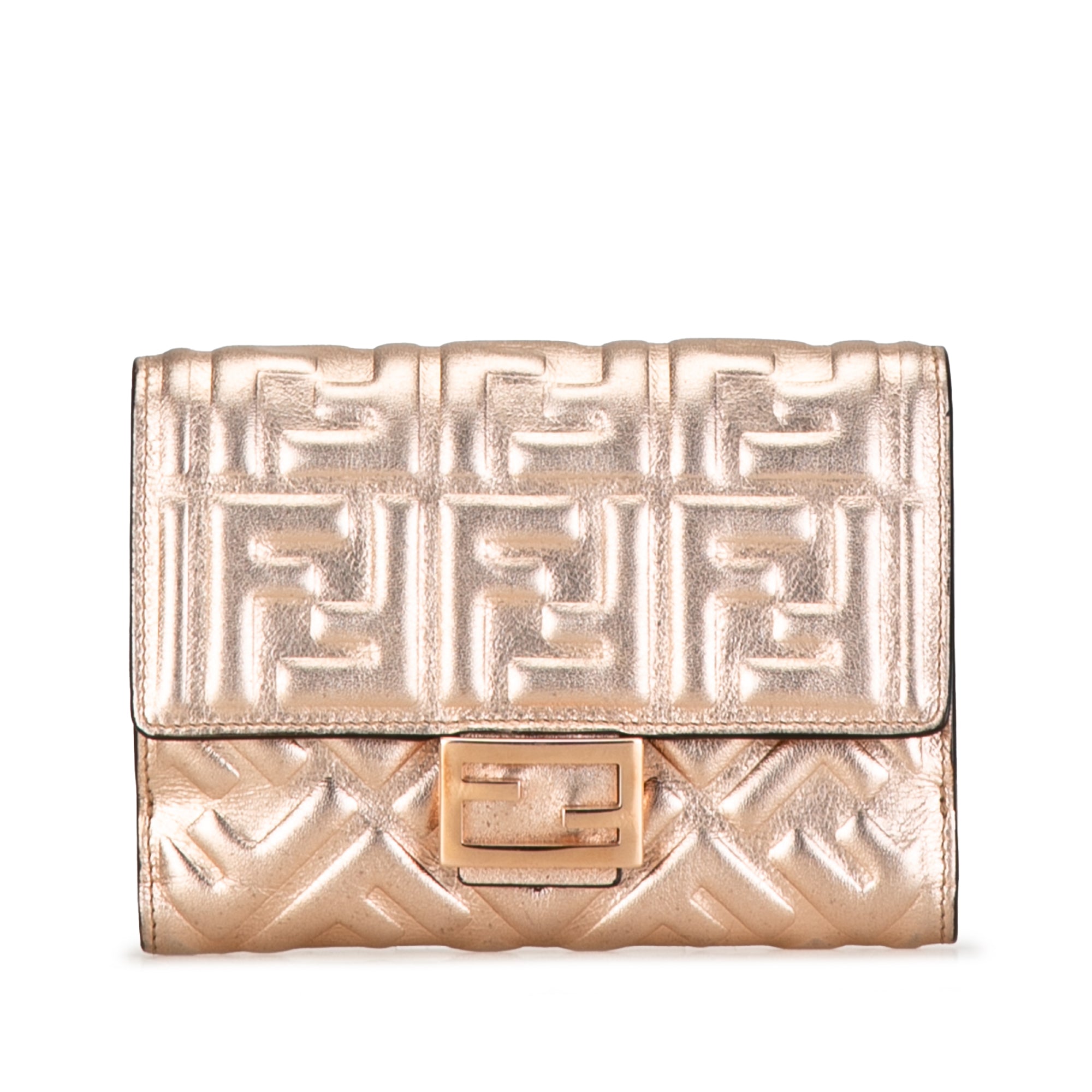 Luxclusif | Fendi | Pre-Owned Zucca Embossed Compact Wallet | Gold