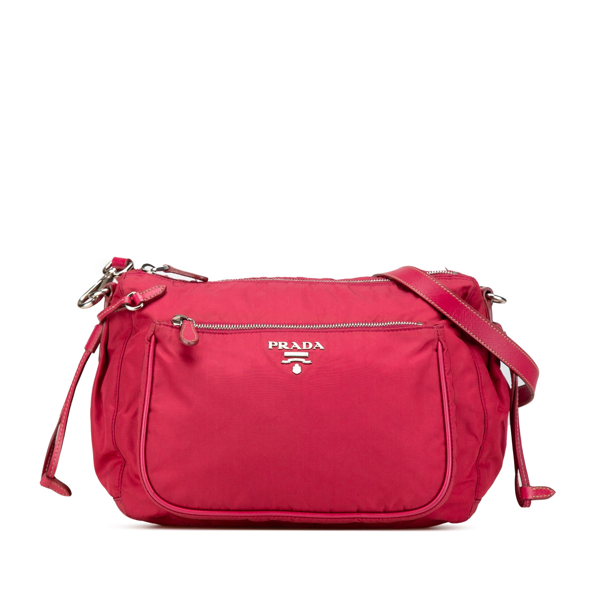 Prada | Pre-Owned Saffiano Trimmed Tessuto Zip Top Crossbody | Red