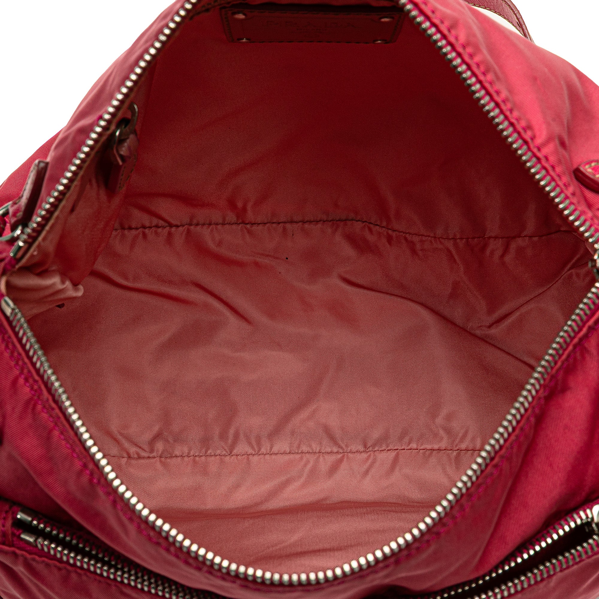 Prada | Pre-Owned Saffiano Trimmed Tessuto Zip Top Crossbody | Red