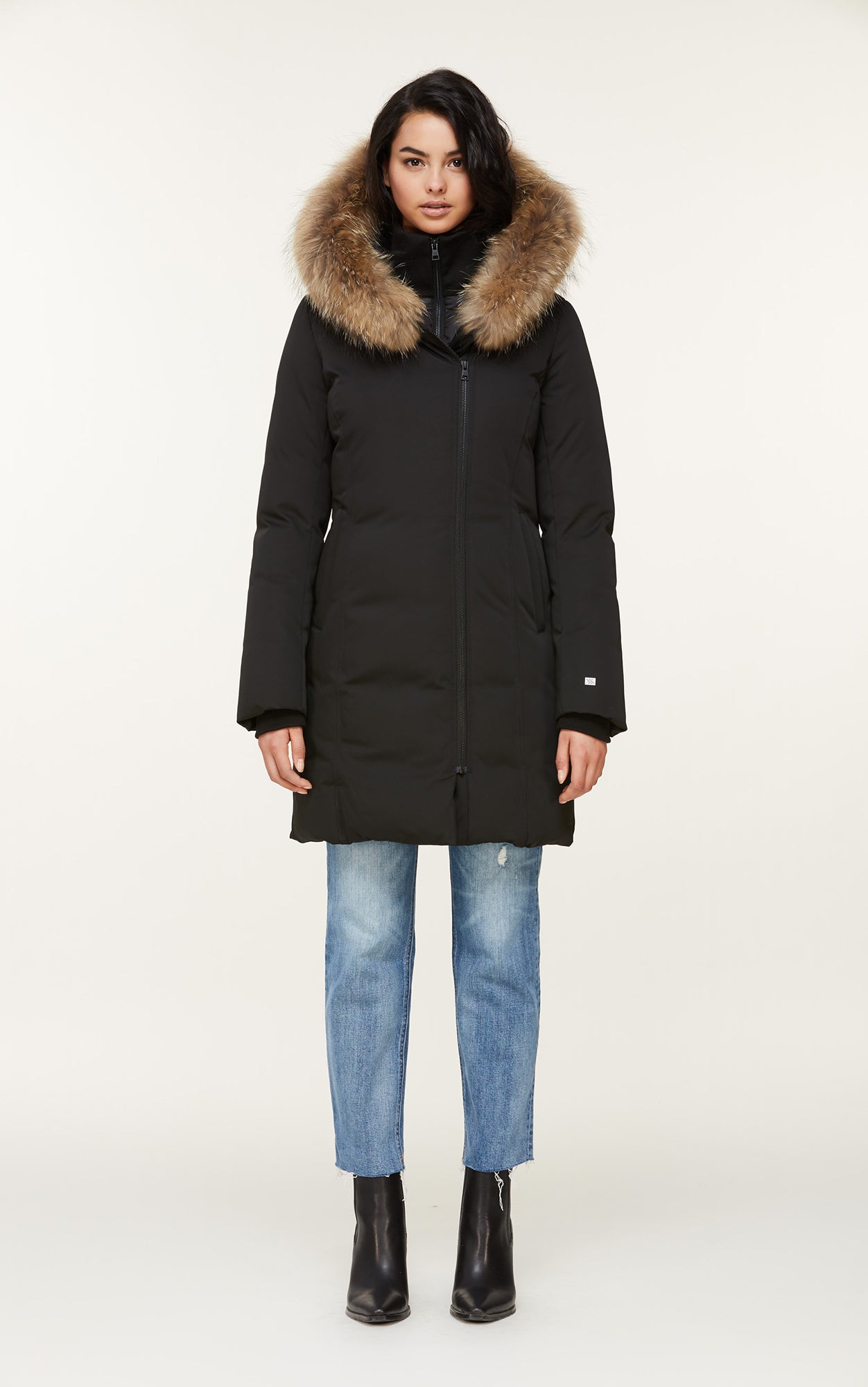 Salma Classic Down Coat With Removable Natural Fur | Black