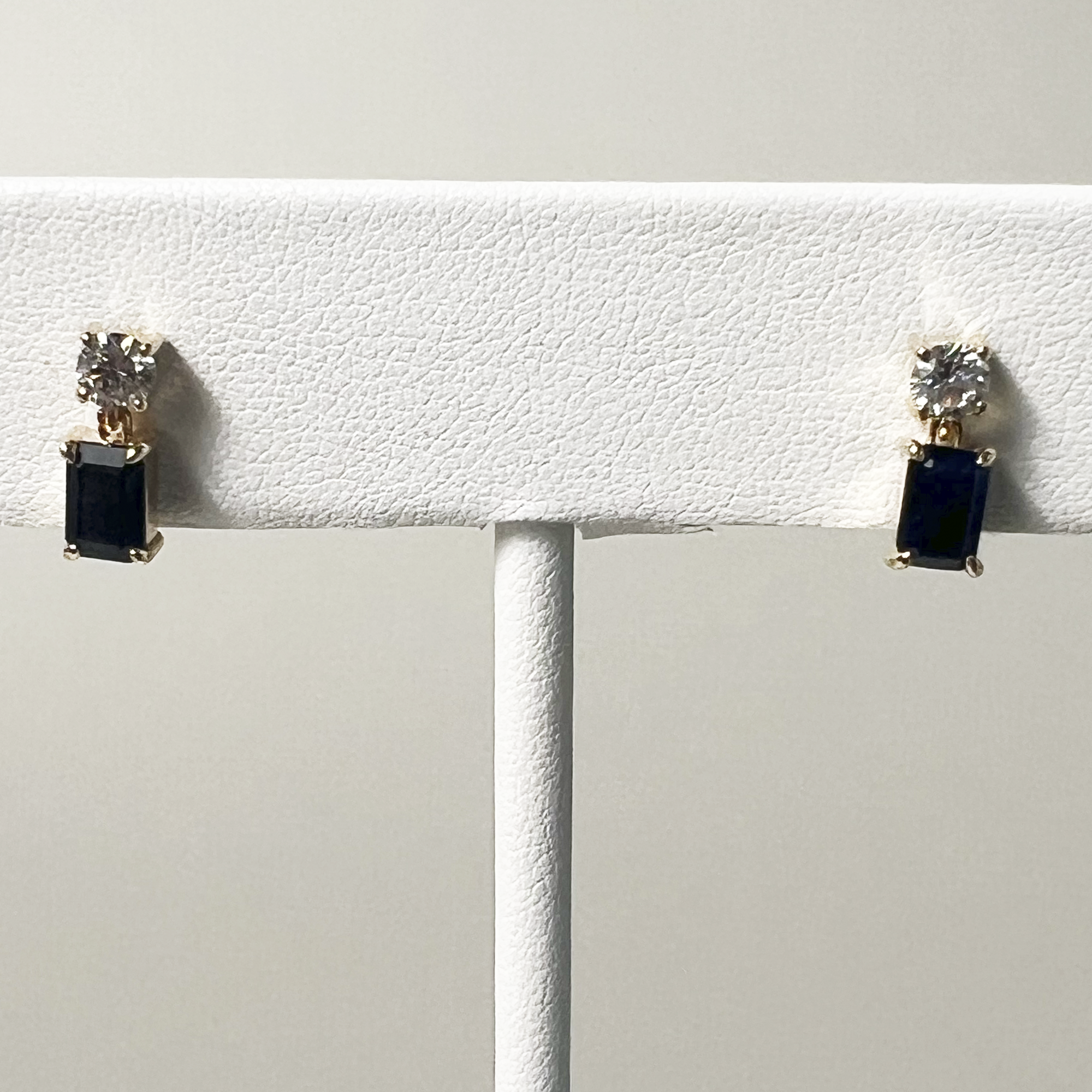 Drop Earrings | 14K Yellow Gold | White Diamond/Blue Sapphire