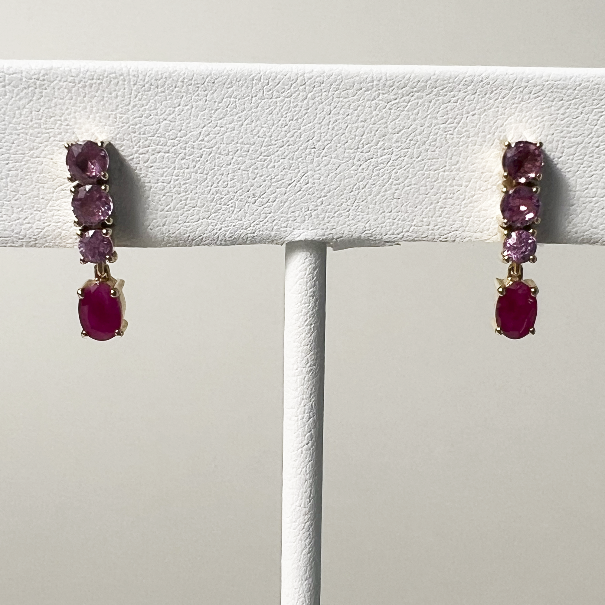 Ruby & Pink Sapphire Drop Earrings | 14K Yellow Gold | Pink Sapphire/Red Ruby