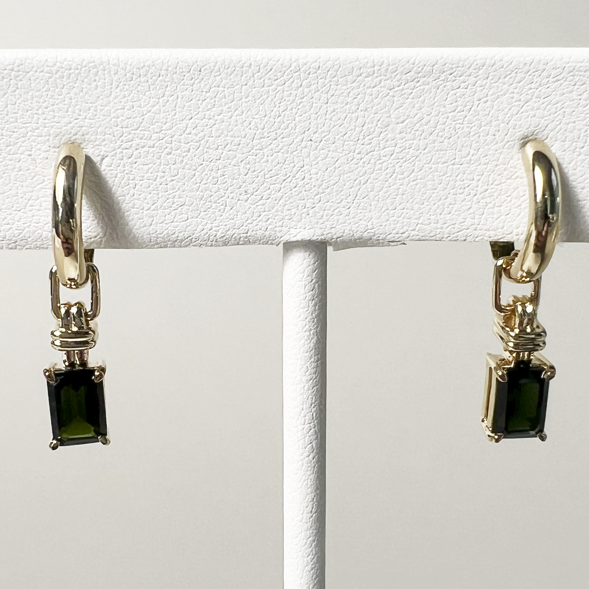 Hoop Drop Earrings | 14K Yellow Gold | Green Tourmaline