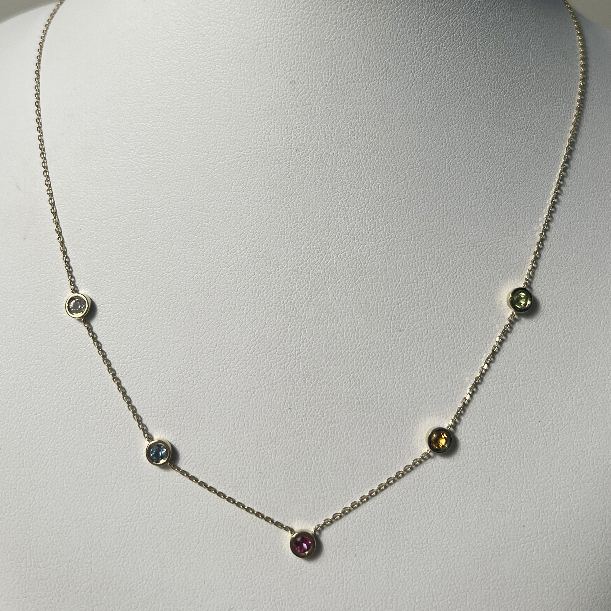 Birthstone Bezel Necklace | 10K Yellow Gold | Multicolor Birthstone