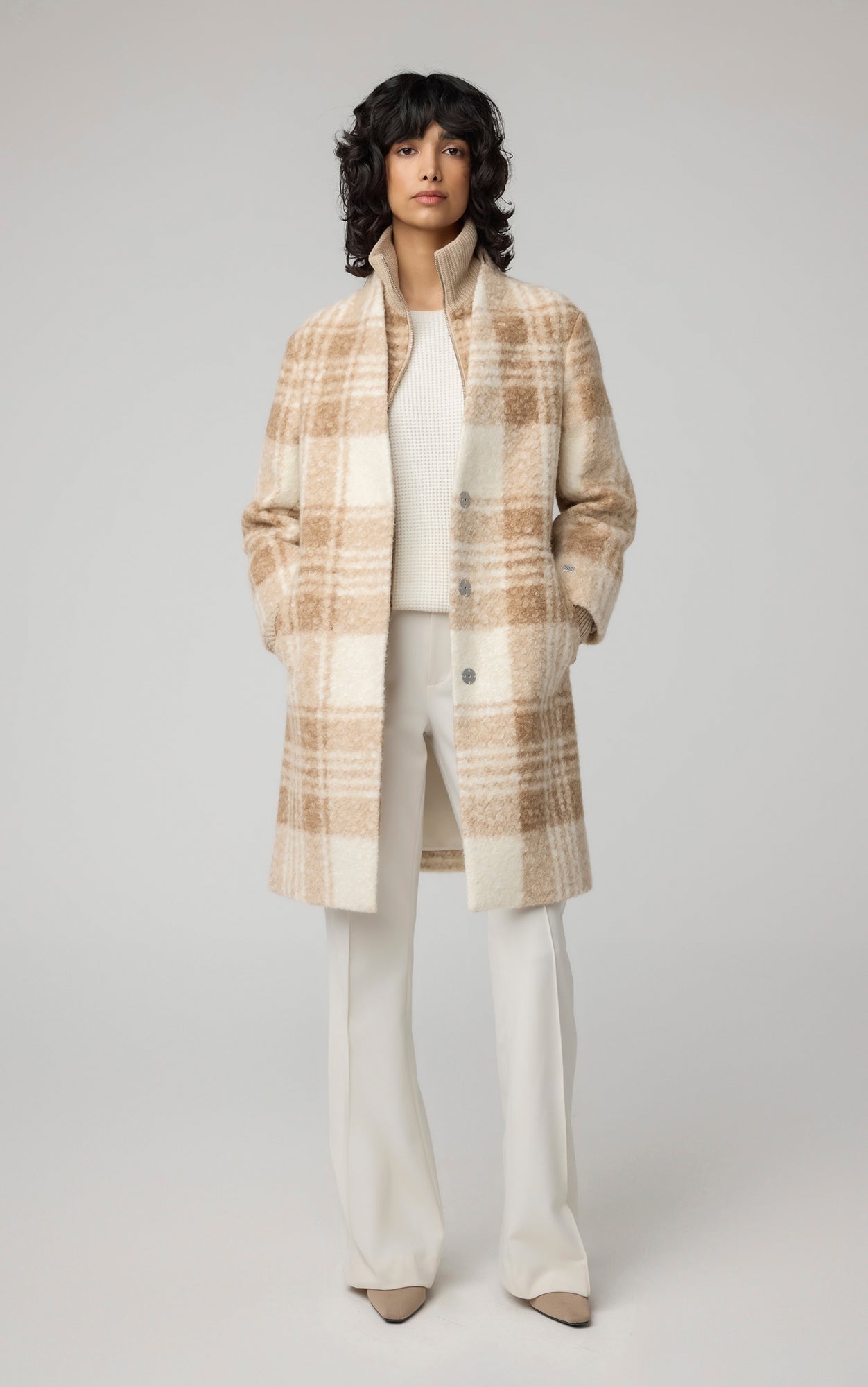 Samantha Straight-Fit Plaid Coat With Bib | Hush