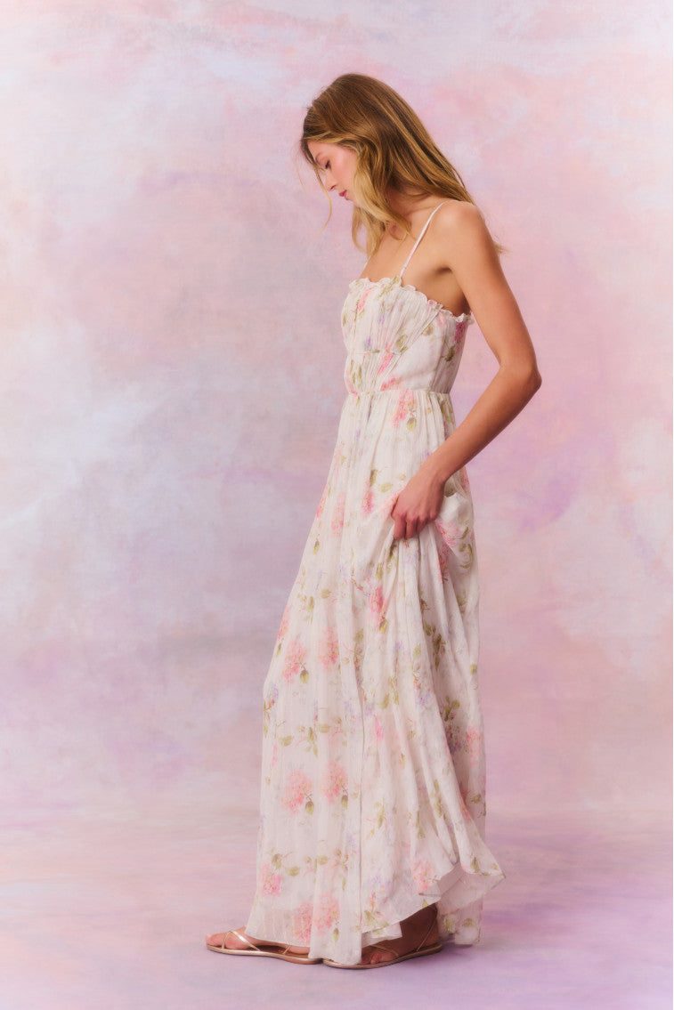 Santee Lurex Chiffon Floral Maxi Dress | Pearl Drop