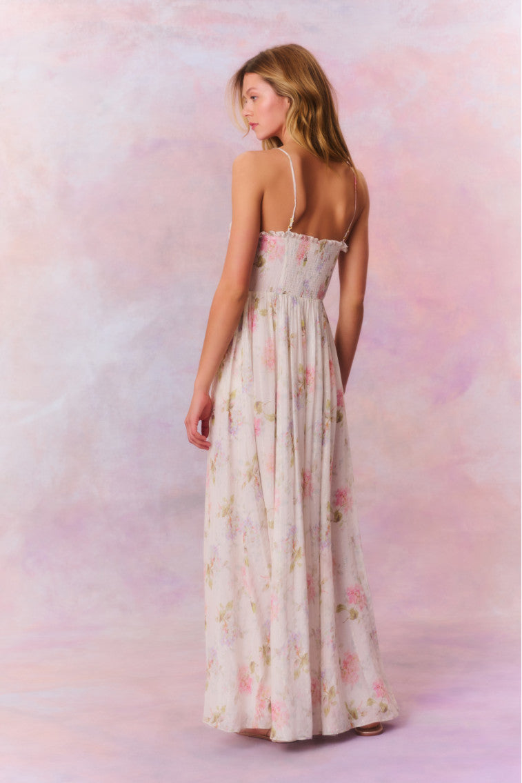 Santee Lurex Chiffon Floral Maxi Dress | Pearl Drop