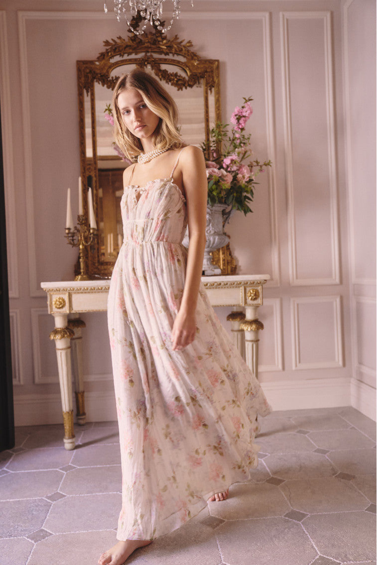 Santee Lurex Chiffon Floral Maxi Dress | Pearl Drop