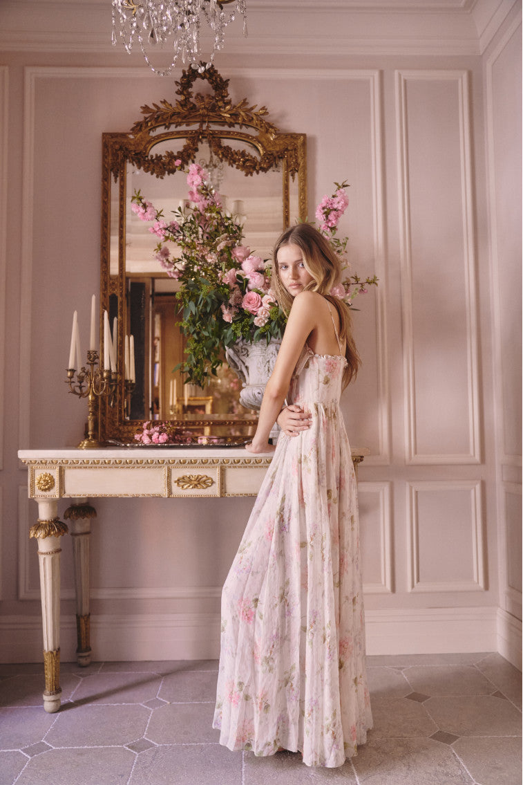 Santee Lurex Chiffon Floral Maxi Dress | Pearl Drop