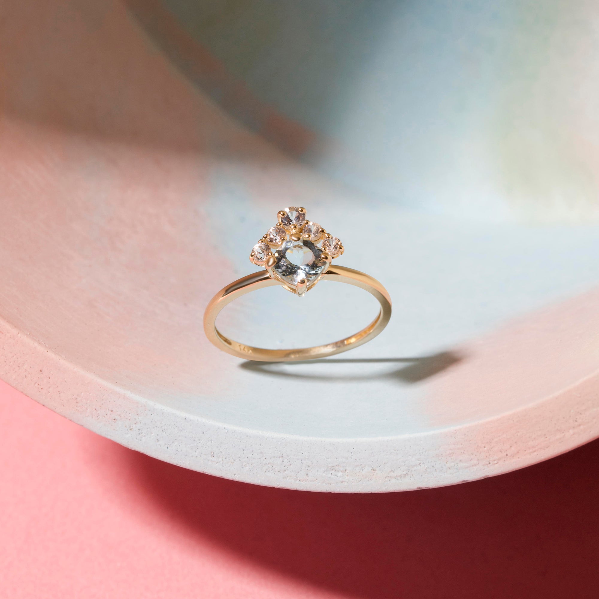 Sapphire Crowned Aquamarine Ring Size 7 | 10K Solid Yellow Gold