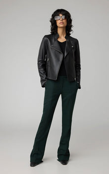 Saskia-L Slim-Fit Leather Jacket With Stand Collar | Black