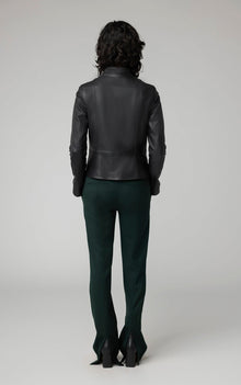 Saskia-L Slim-Fit Leather Jacket With Stand Collar | Black