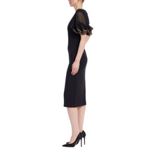 Badgley Mischka | Short Sleeve Midi Sheath Dress | Black Gold