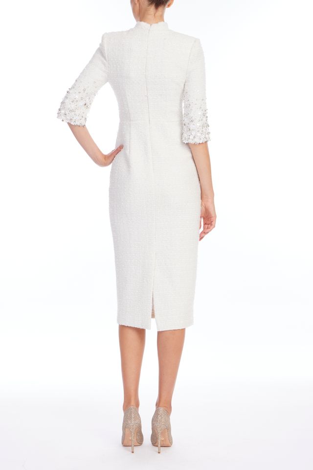 Badgley Mischka | 3/4 Beaded Tweed Cocktail Dress | Ivory