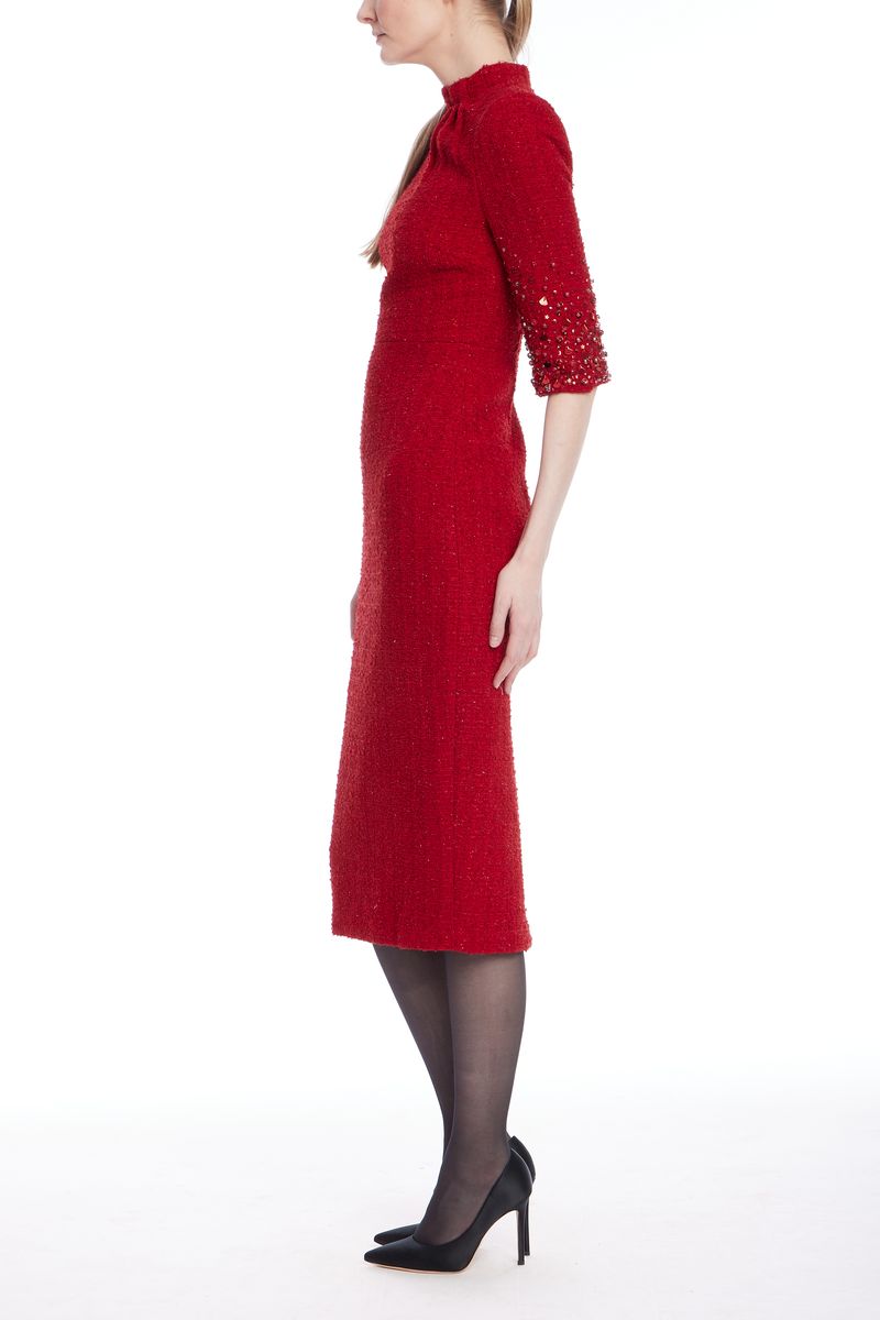 Badgley Mischka | 3/4 Beaded Tweed Cocktail Dress | Red