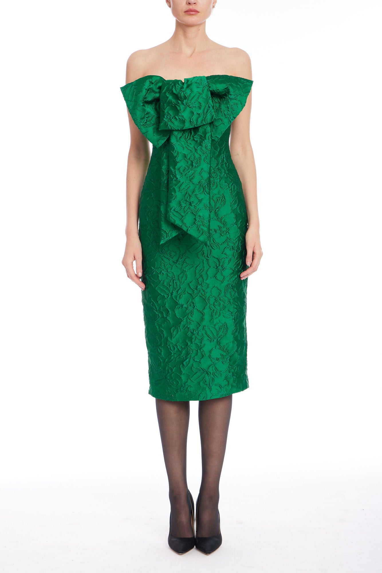 Badgley Mischka | Emerald Green Strapless Jacquard Cocktail Dress | Emerald