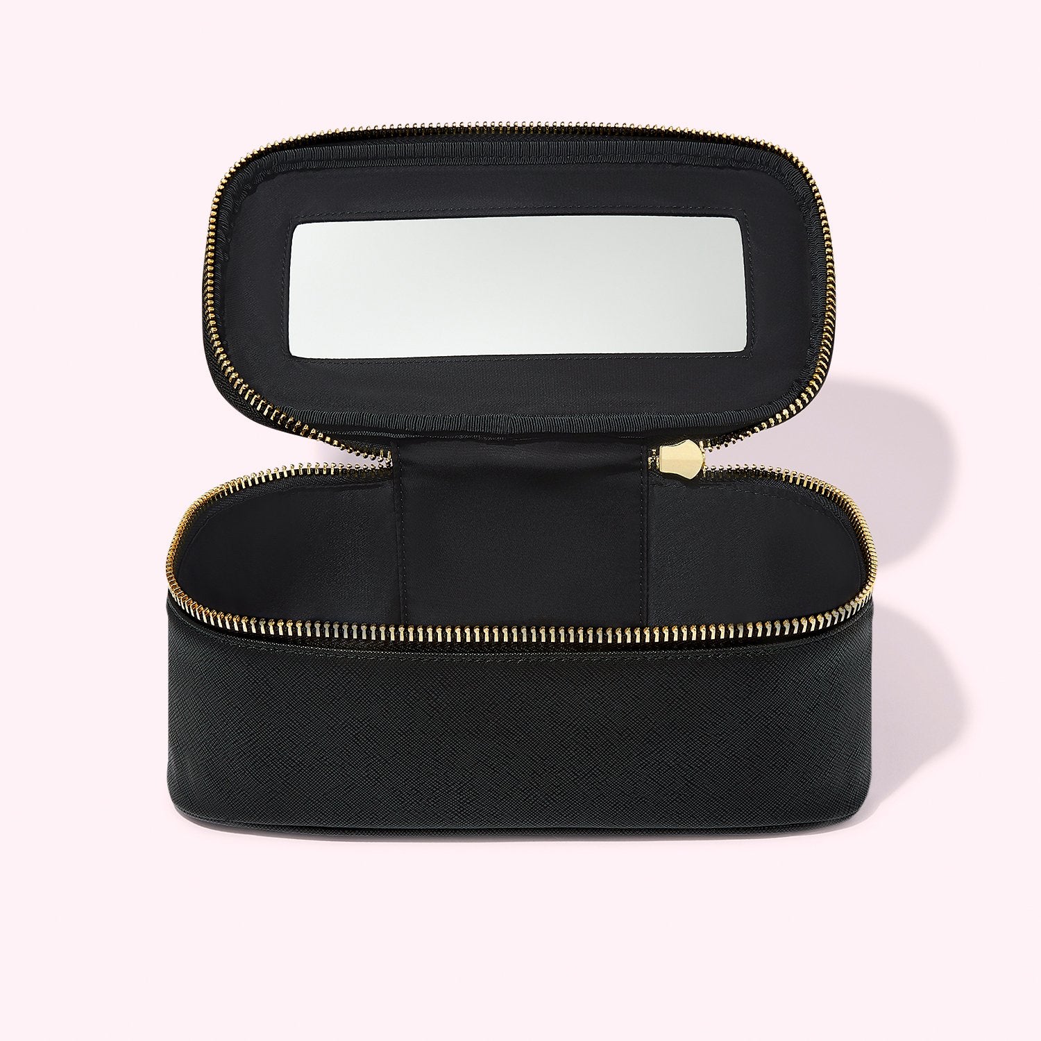 Textured Open Top Mirror Pouch | Noir