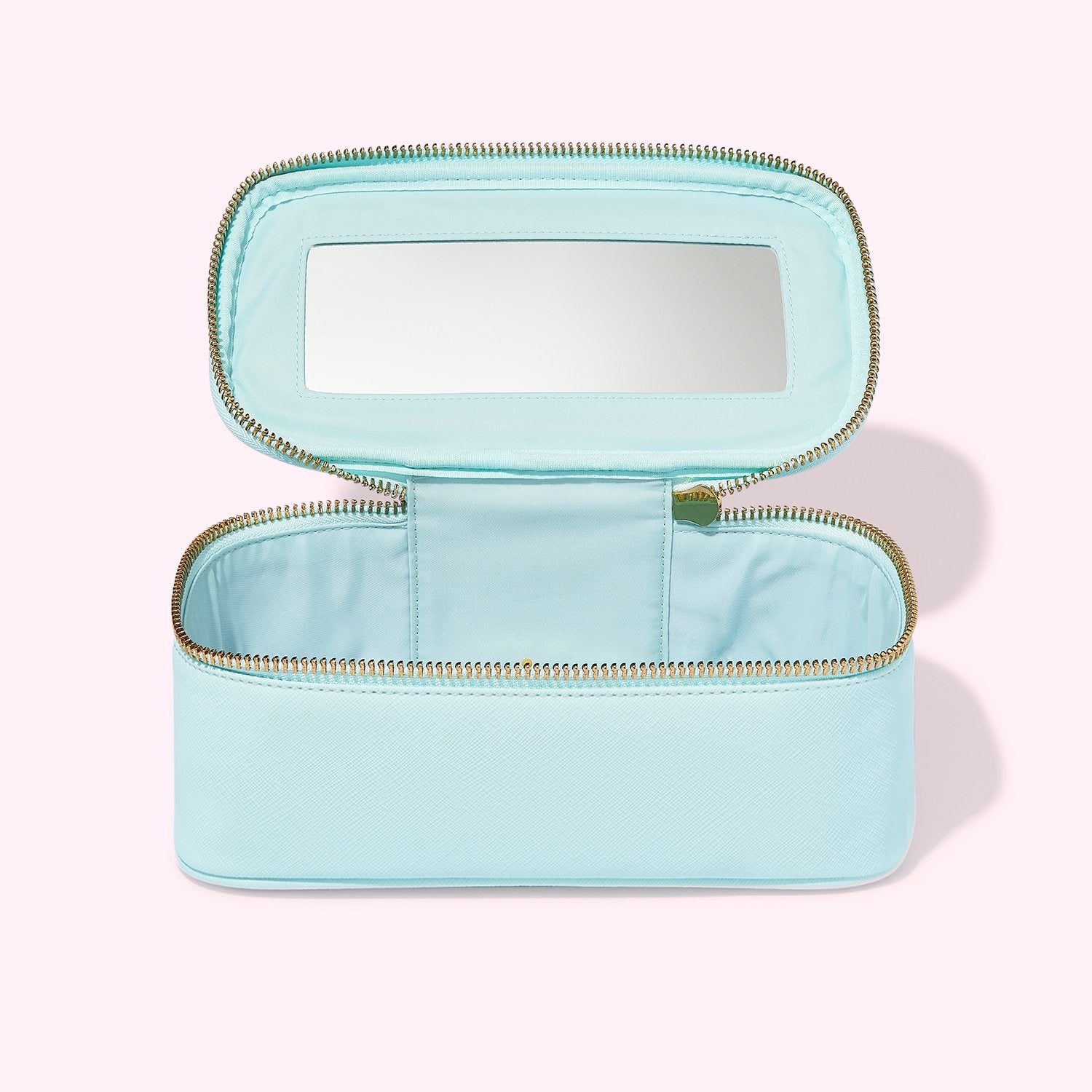 Textured Open Top Mirror Pouch | Sky