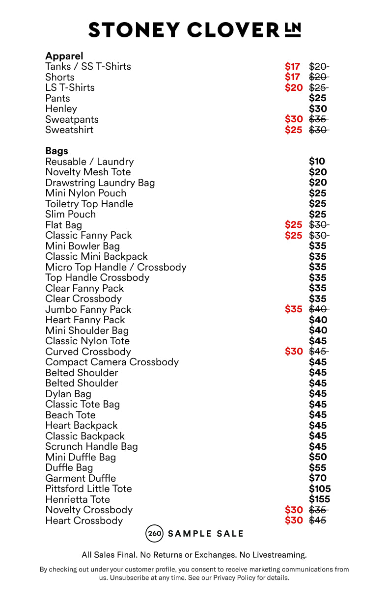 Price table