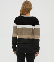 Fiona Stripe Crewneck Cardigan | Neutral Stripe