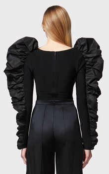 Ruched Nylon Ruffle Top | Black