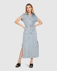 Women | Sundown Denim Midi Shirt Dress | Stonewash