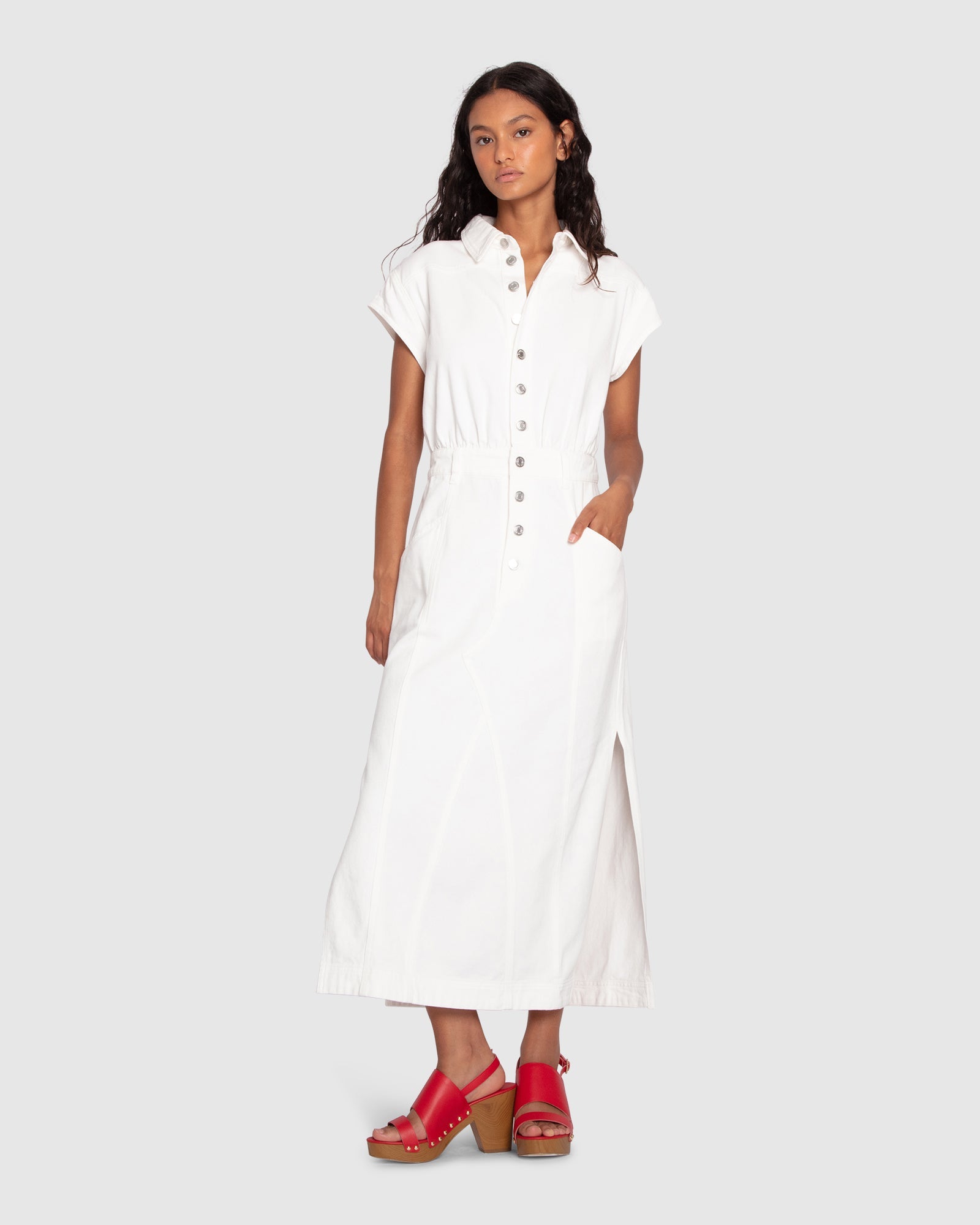 Women | Sundown Denim Midi Shirt Dress | Off-White