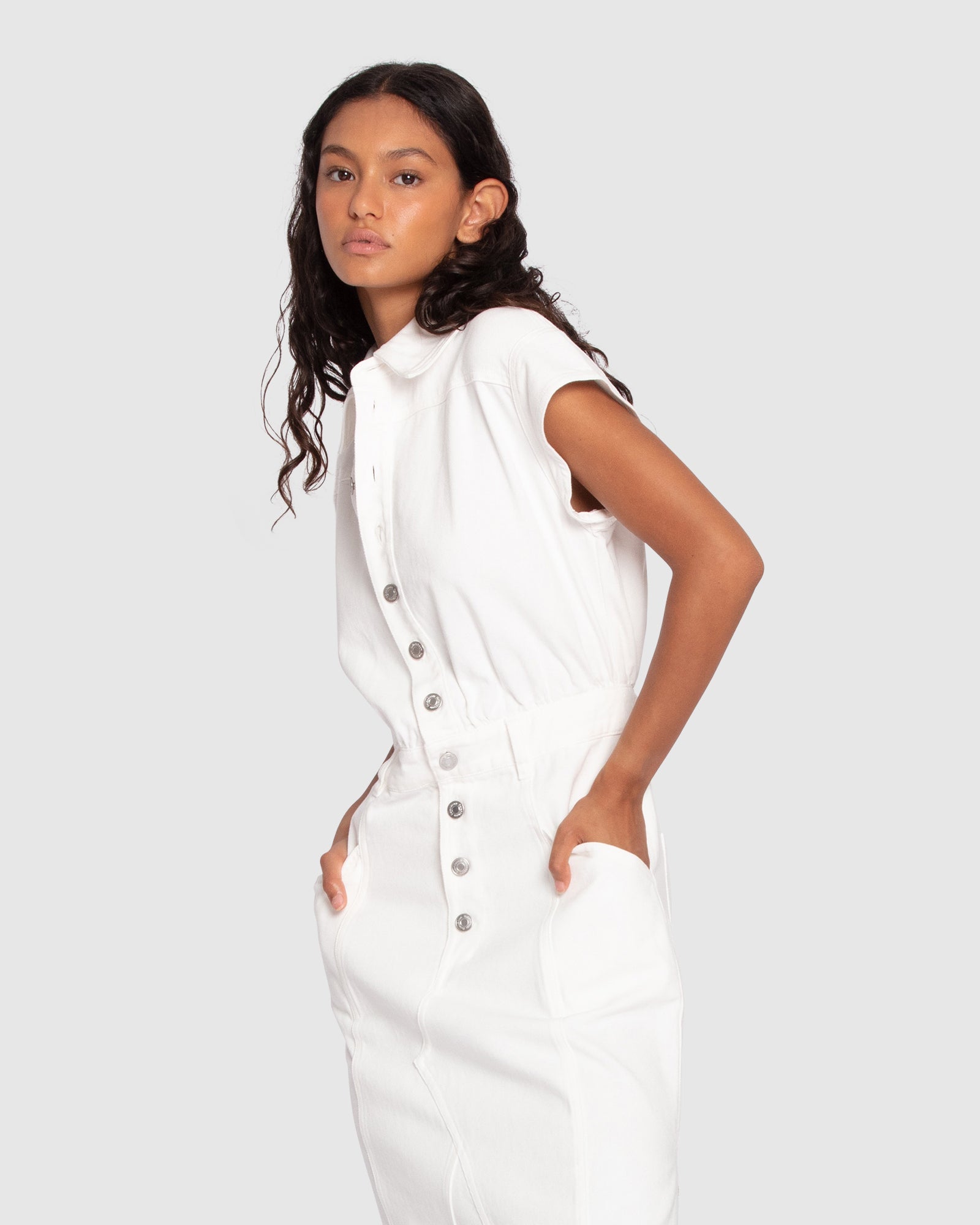 Women | Sundown Denim Midi Shirt Dress | Off-White