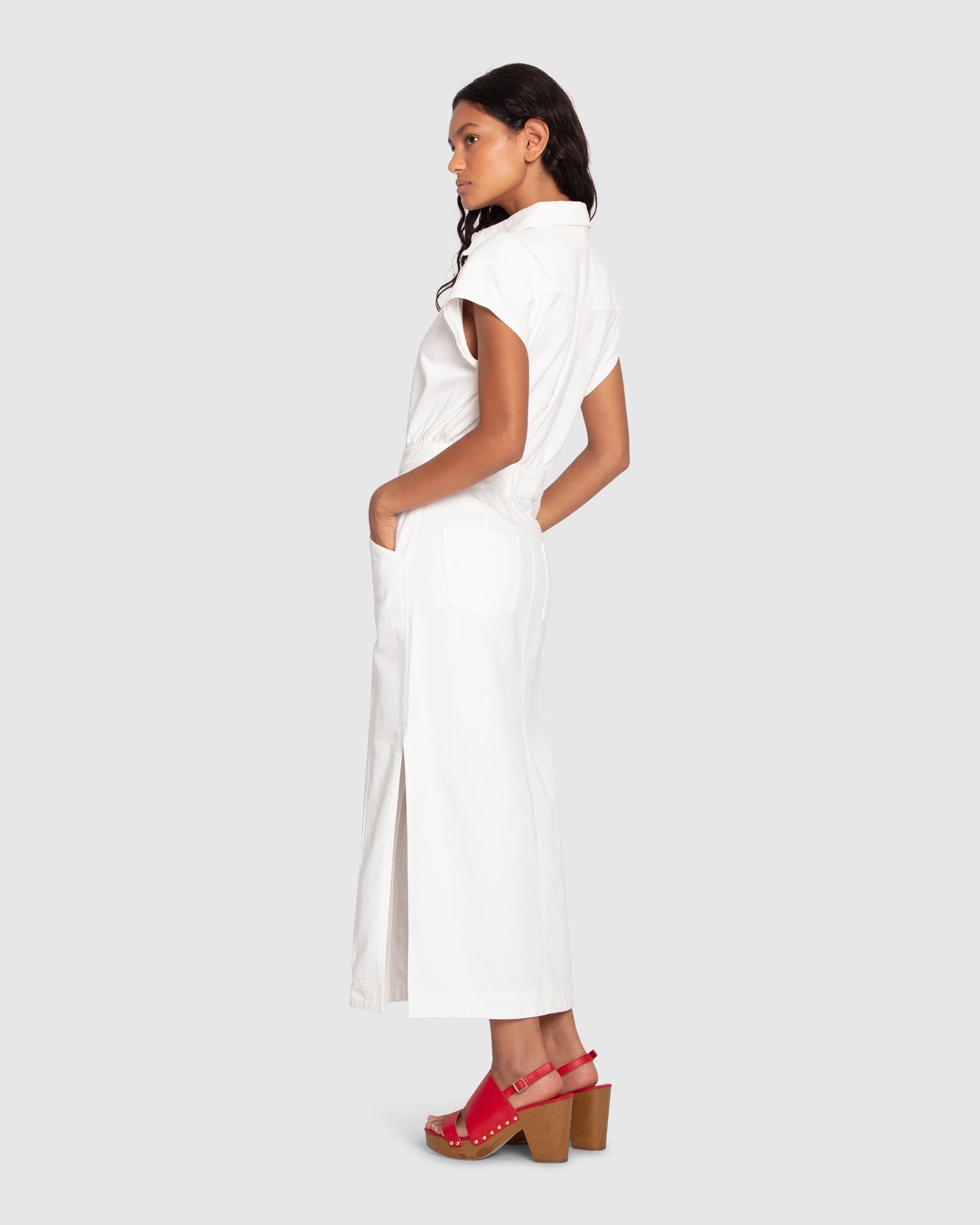 Women | Sundown Denim Midi Shirt Dress | Off-White