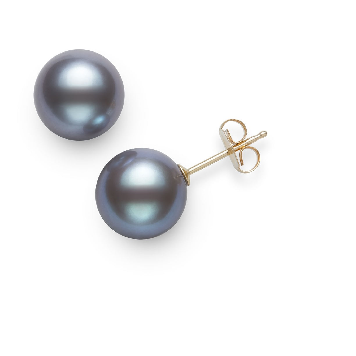 Womens | 9-10mm Round Grey Freshwater Pearl | Stud Earrings | Sterling Silver