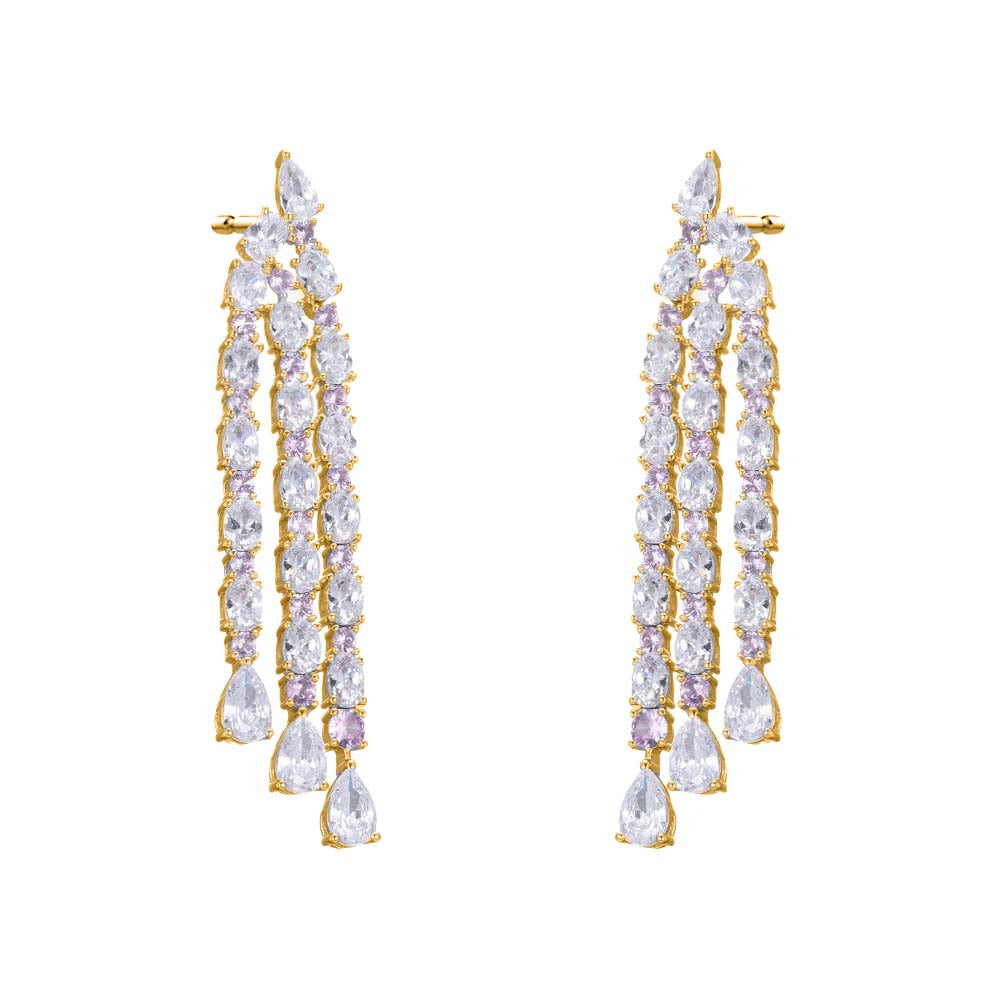 Gold Super Fancy CZ Multi Tennis Drop Stud Earring - Adina's Jewels