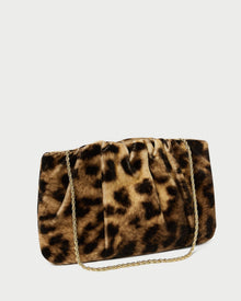 Serena Leopard Gathered Velvet Clutch in leopard print velvet.