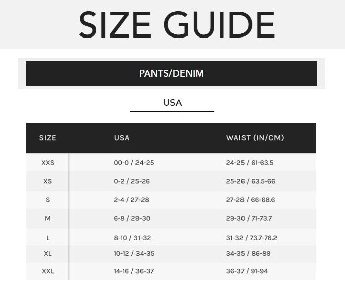 Product size guide