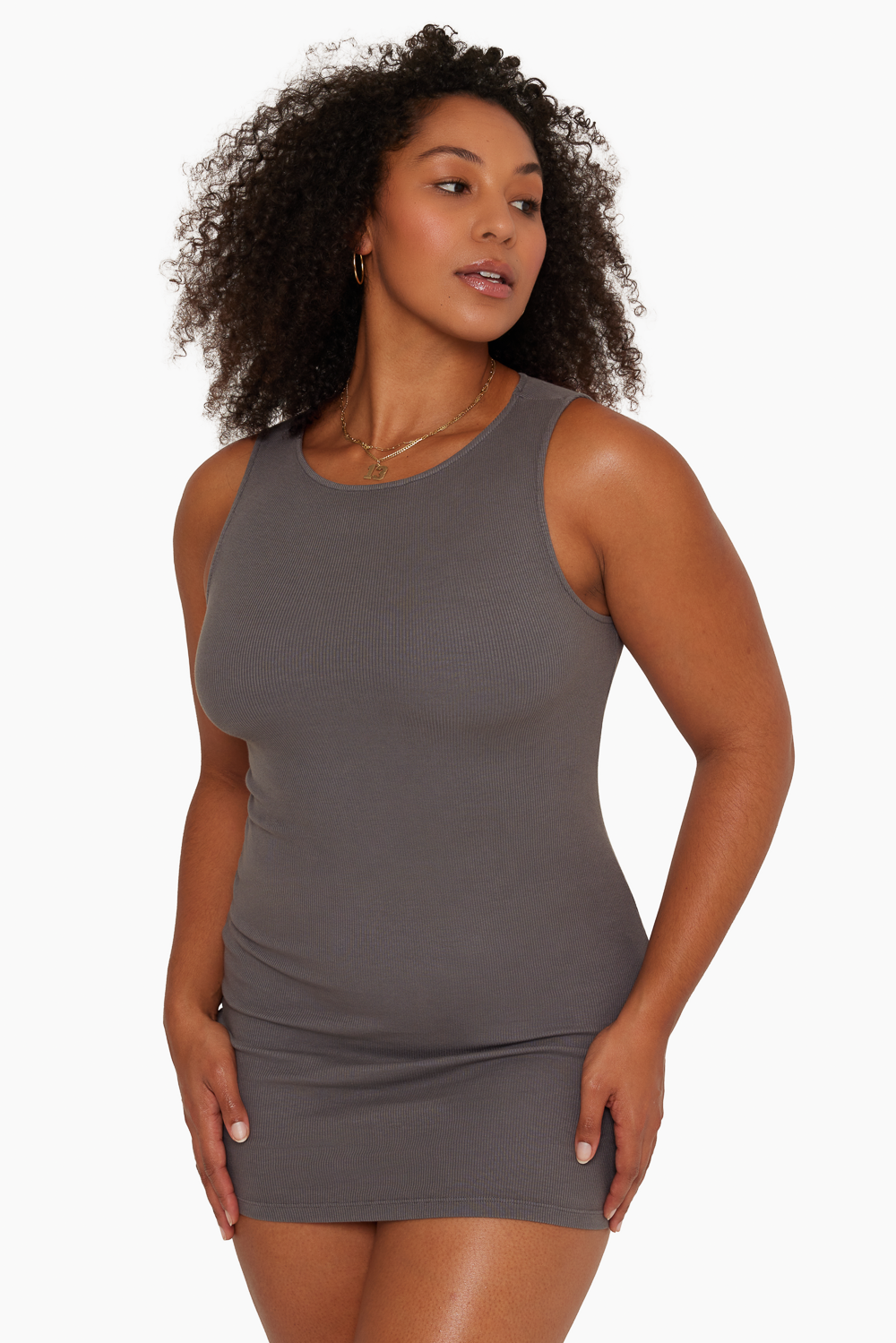 Cotton Rib Ribbed Tank Dress | Graphite