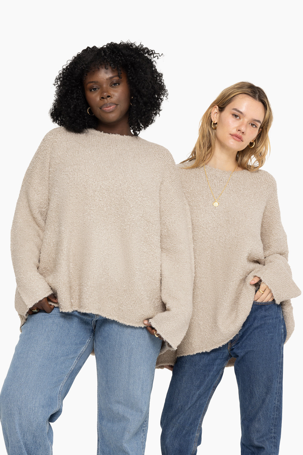 Bouclé Oversized Crewneck Sweater | Oat