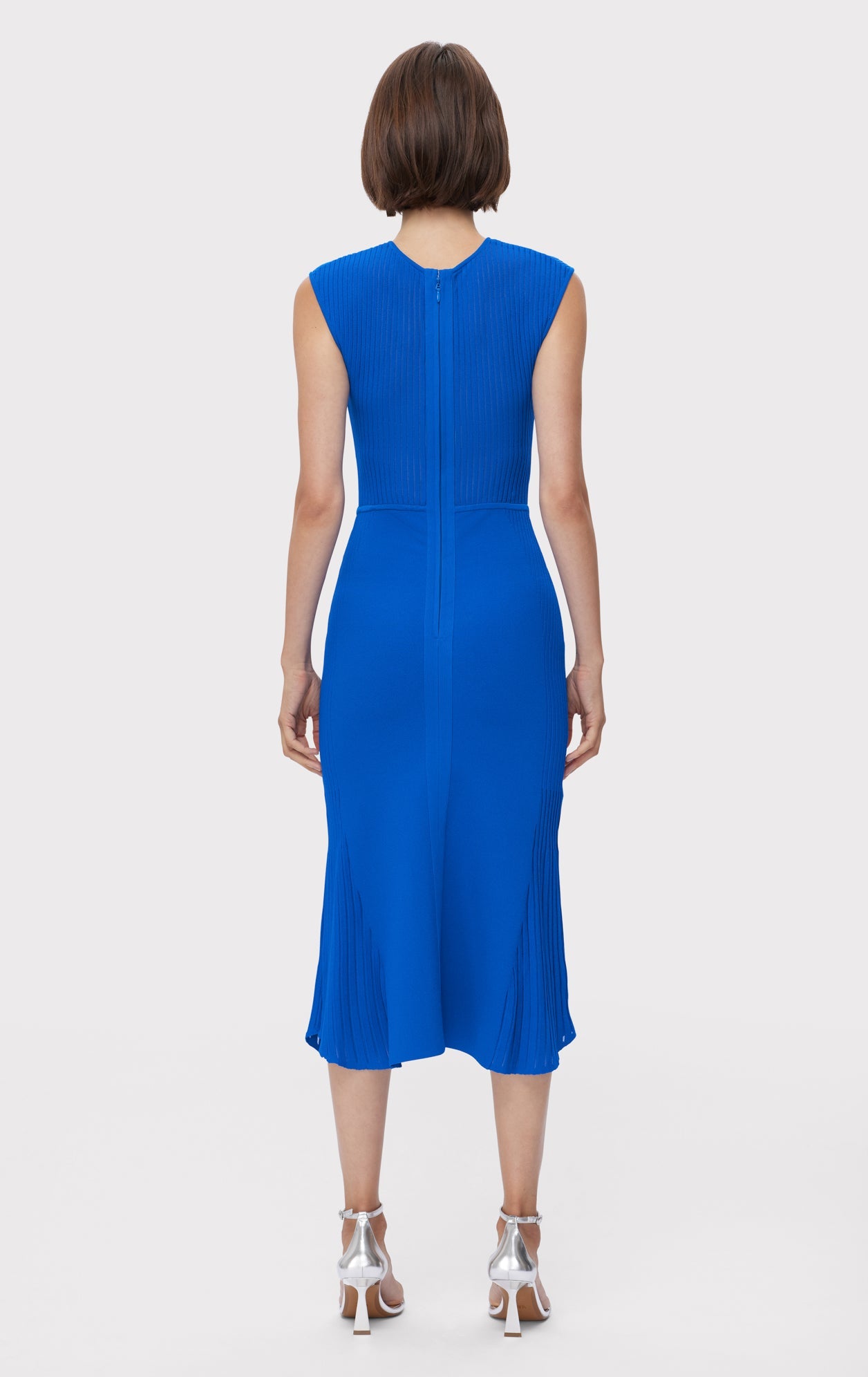 Sheer Fluted Stripe Flare Midi Dress | Bright Blue