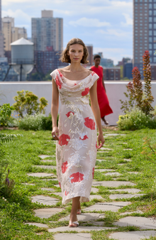Floral Fil Coupe Draped Dress | Blush Multi