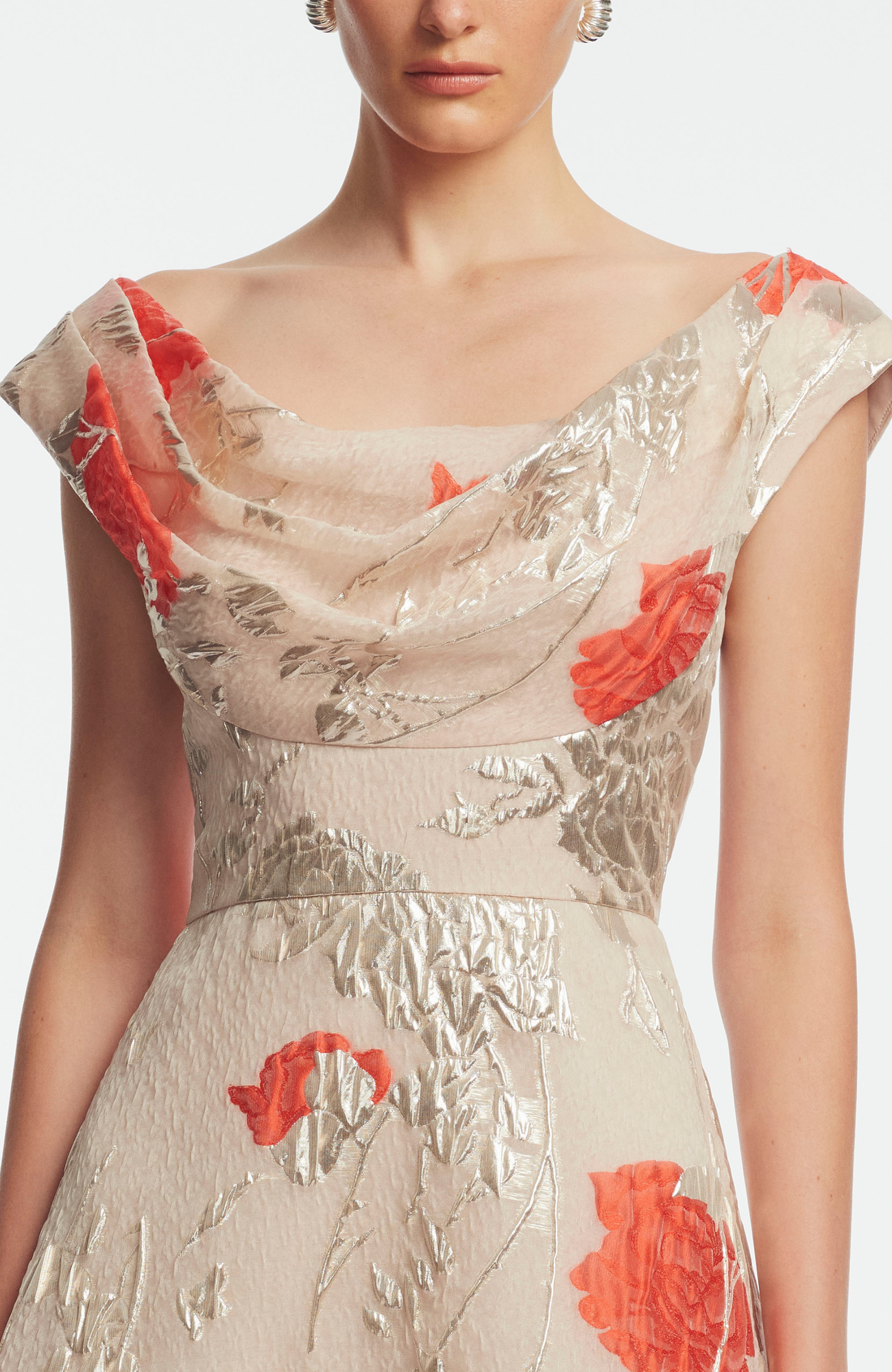 Floral Fil Coupe Draped Dress | Blush Multi