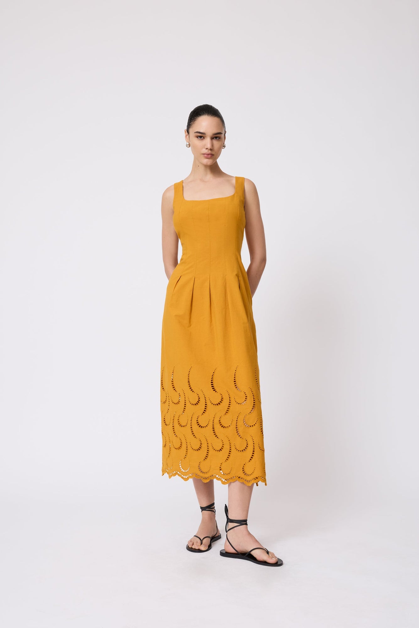 Wave Eyelet Midi Dress | Ochre