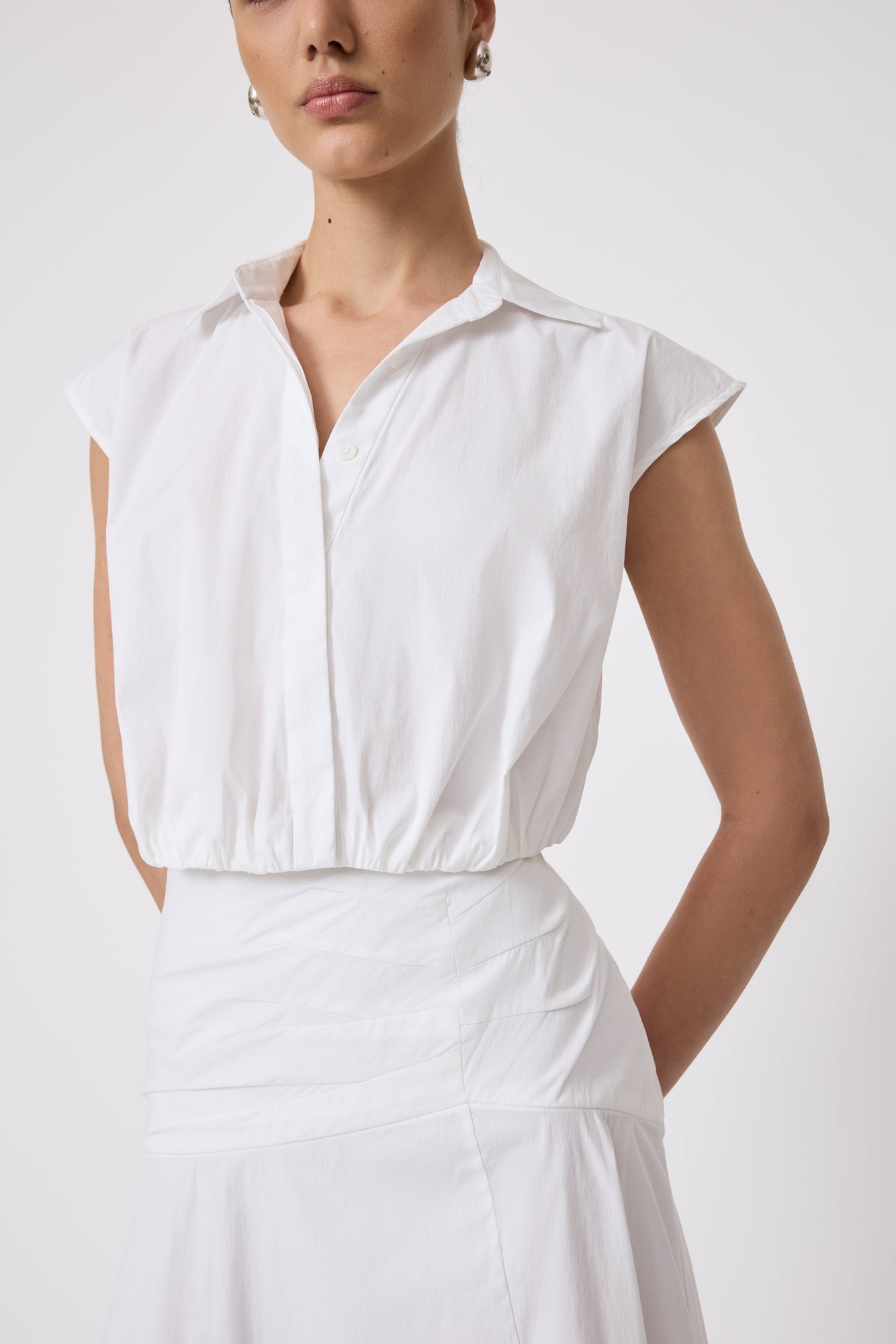 Cotton Poplin Sleeveless Shirt | White