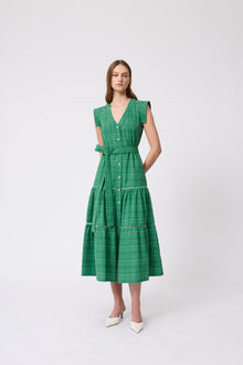 Stretch Seersucker Tiered Dress | Green