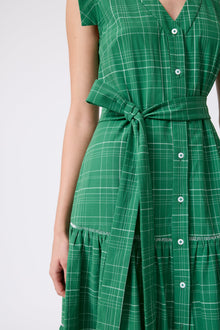 Stretch Seersucker Tiered Dress | Green