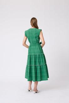 Stretch Seersucker Tiered Dress | Green