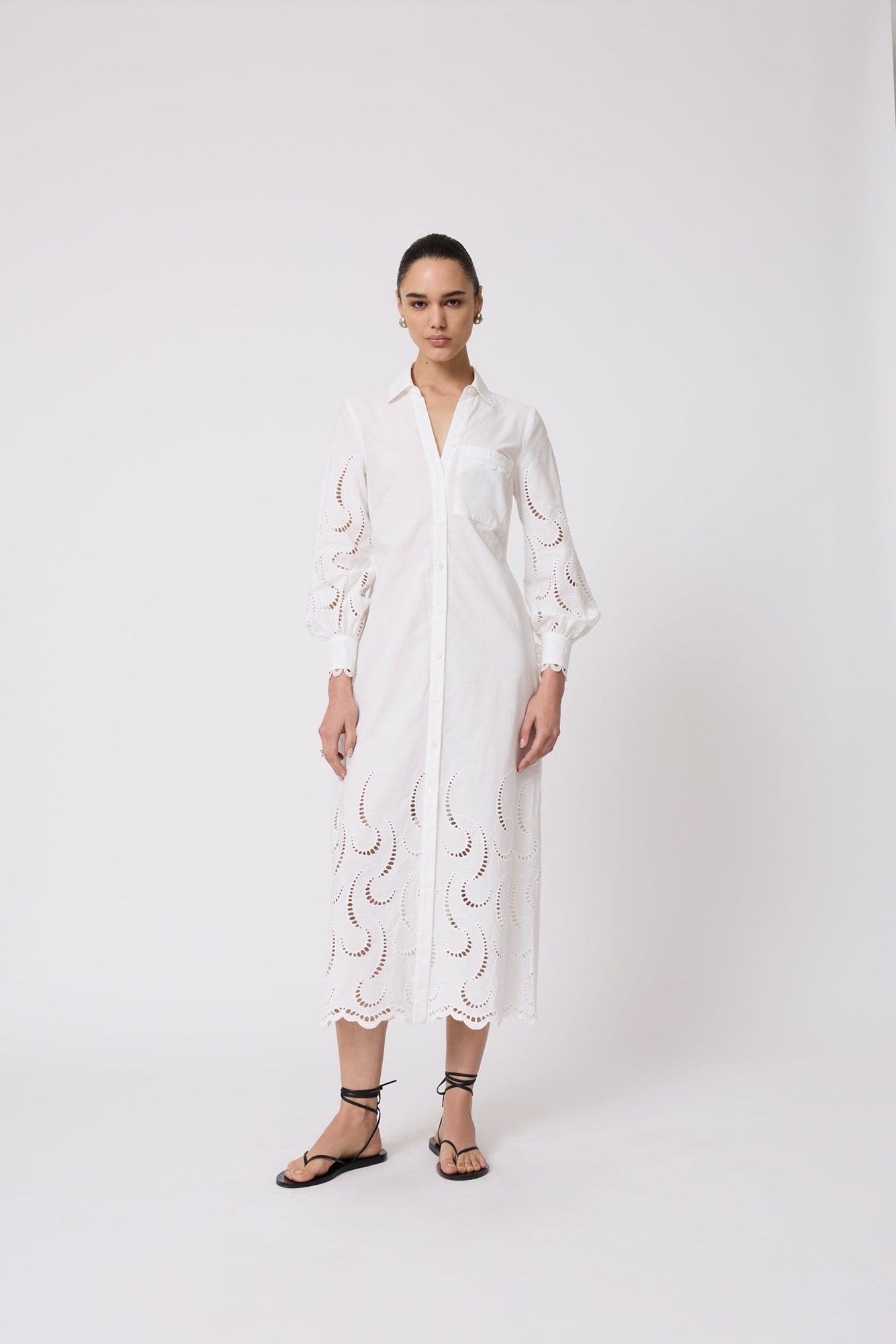 Wave Eyelet Shirt Dress | Ivory