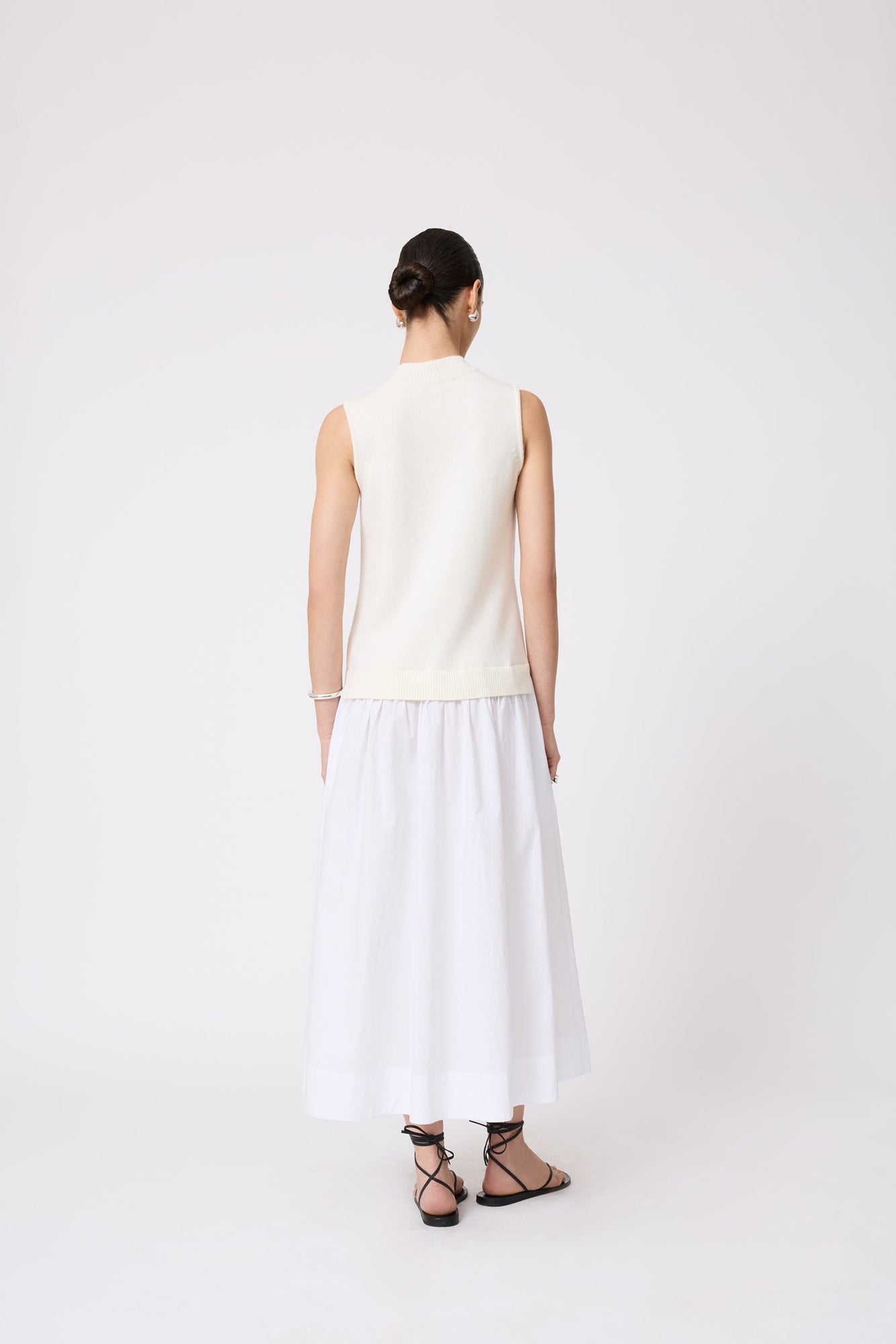 Poplin Combo Midi Knit Dress | Bone