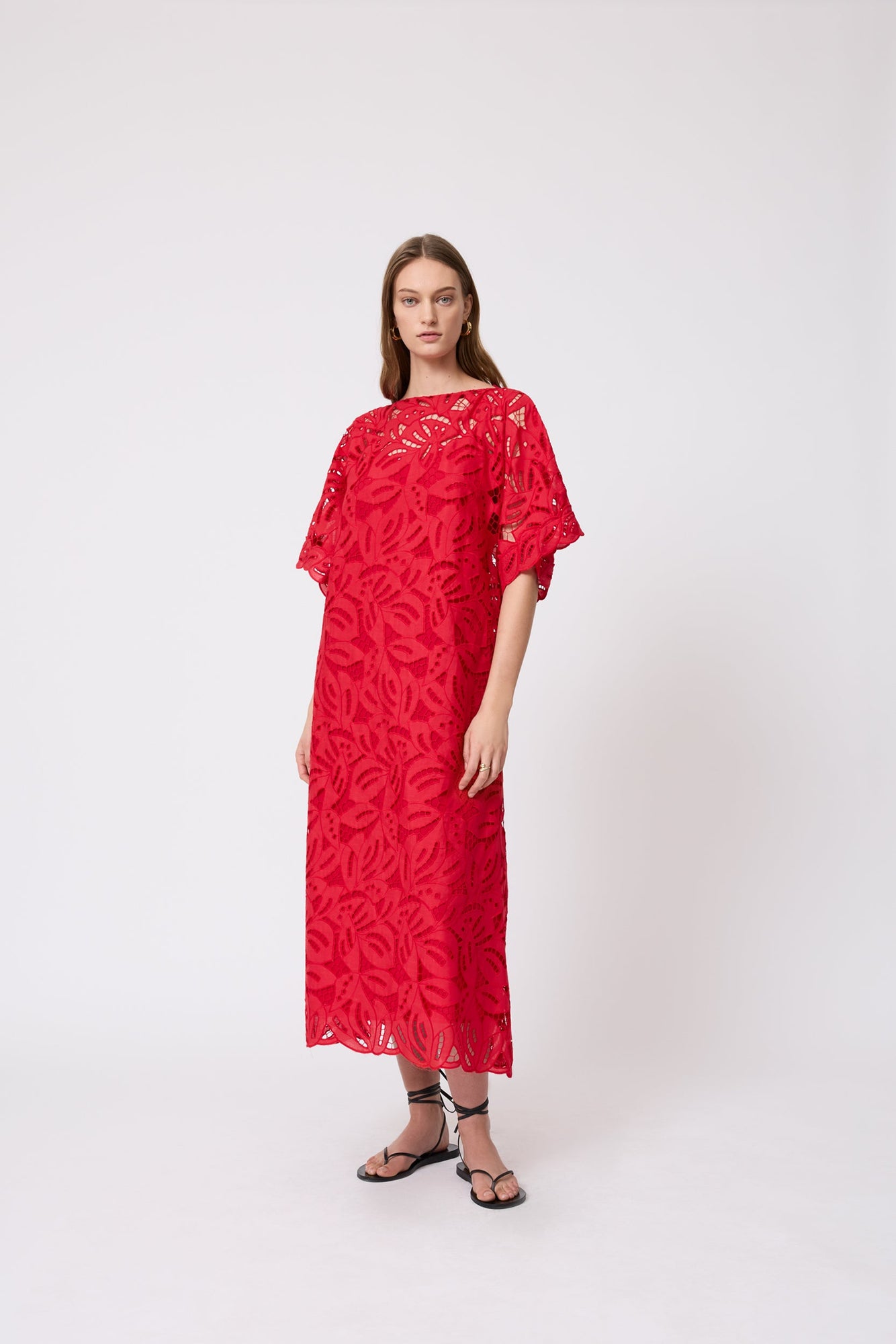 Embroidered Eyelet Caftan | Cherry