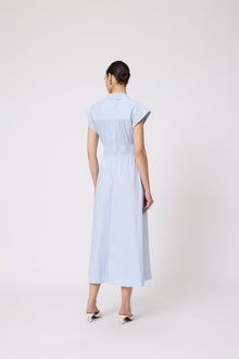 Striped Cotton Poplin Smocked Midi Dress | Cloud