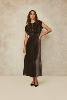 Crinkled Velvet Ruched Dress | Mink